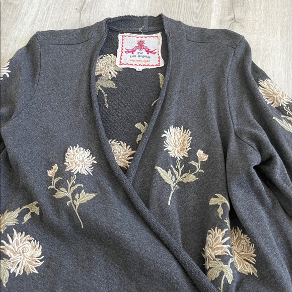 Johnny Was Margarit Wrap Embroidered Cardigan Kimono Gray Womens L Boho Folk - Picture 6 of 13